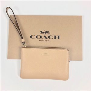 Tan beach wood nude Coach Wristlet Wallet Coin
